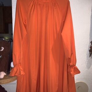 Women's Orange Long Sleeve Ruffle Cuff Dress